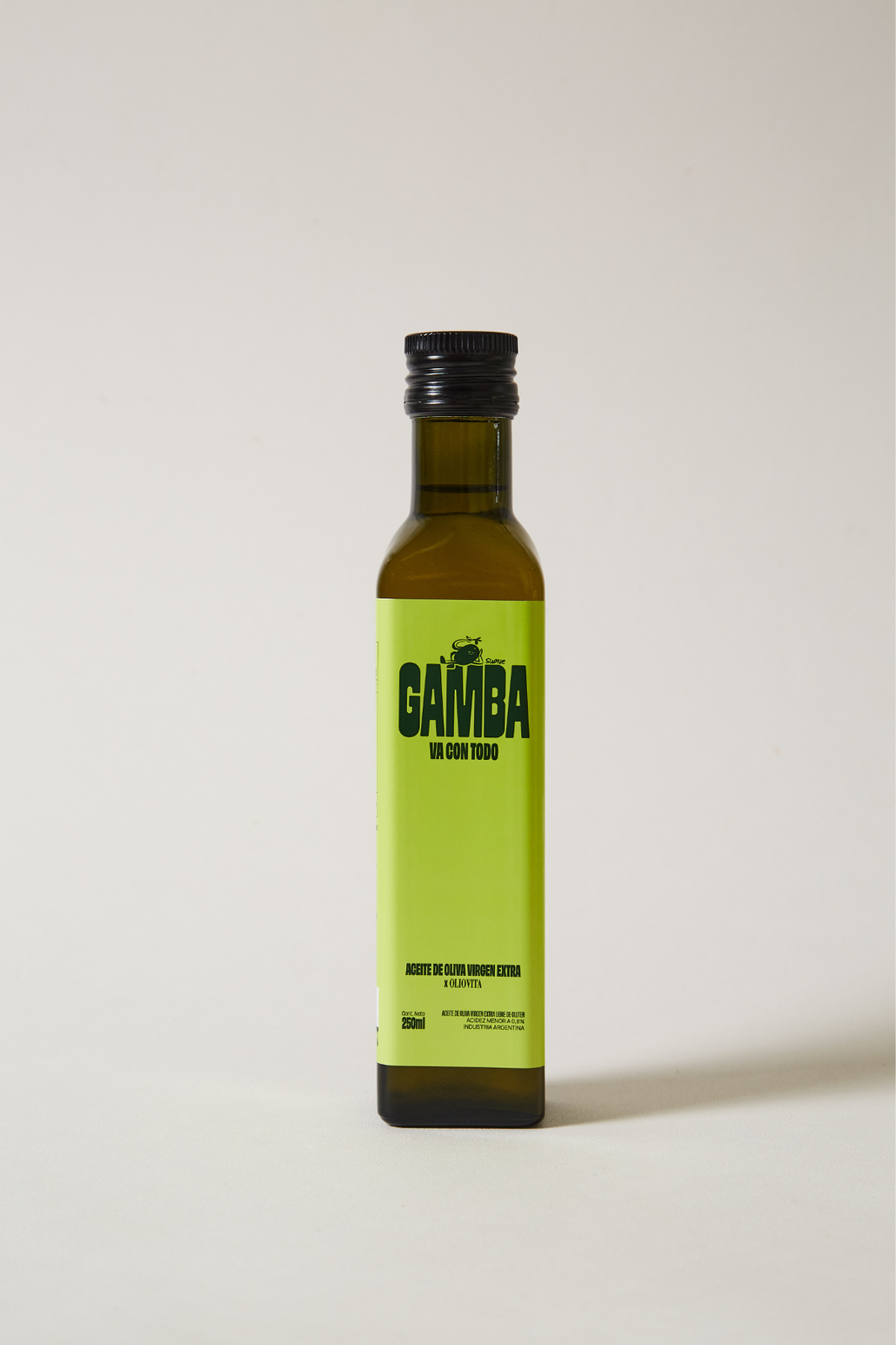 Botella de vidrio de Gamba de 250 ml sobre fondo neutro